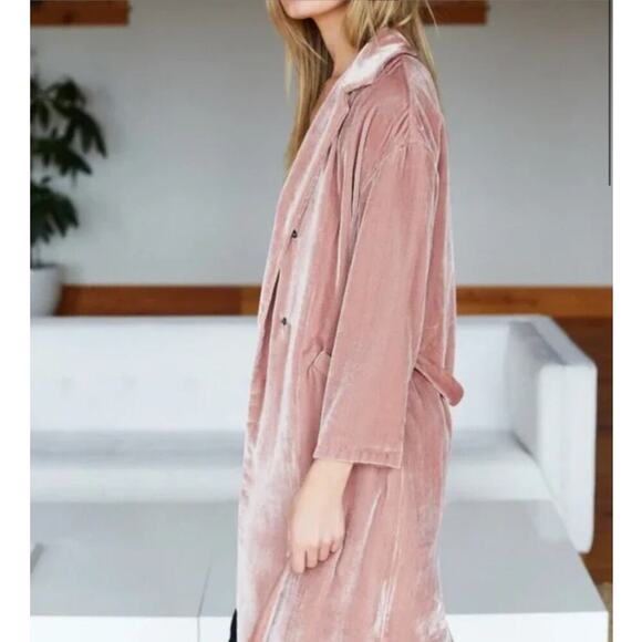 Emerson Fry Studio Coat In Blush Velvet Size 2 Belted Pockets Silk Blend Velvet - Picture 11 of 14